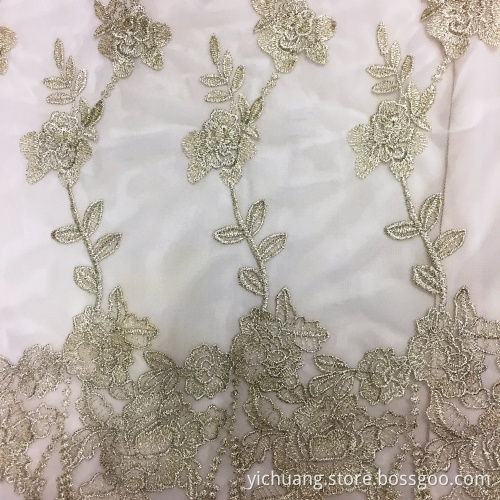 Women's polyester gold flower embroidery long dress